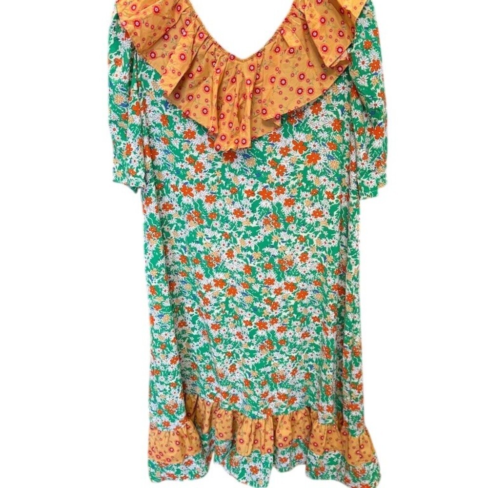 Beluah Floral Midi Dress Green Orange Womens Large Extra Large Tiered Ruffle - Picture 2 of 8